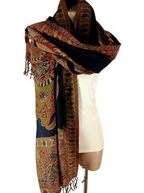 NOVICA Paisley 100% Wool Wrap Shawl Pashmina Woven Fringe Multicolor Earthy Indi